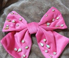 Pink Rhinestone Bow Hair Accessory for Girls, Party Casual, One Size