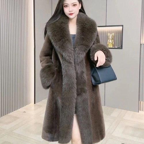 Cappotto pelliccia visone sintetico invernale caldo donna nuovo pelliccia pelliccia volpe collo giacca cappotti lunghi - Foto 9 di 19