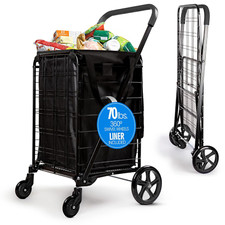 Small Foldable Shopping Cart with Wheels - 17.72" X 21" X 36.6", 70 Lbs. Capacit