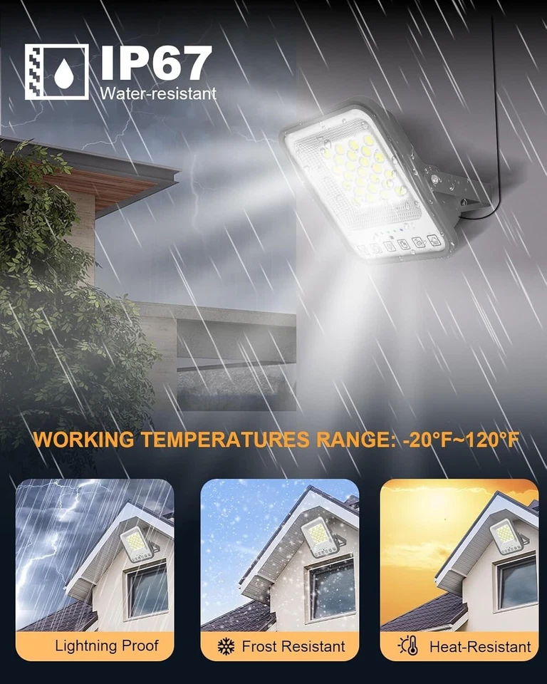 200 W Solar Light Outdoor Waterproof 2 in1 Solar Flood Light Dusk to Dawn 20k LM - Image 3 of 4