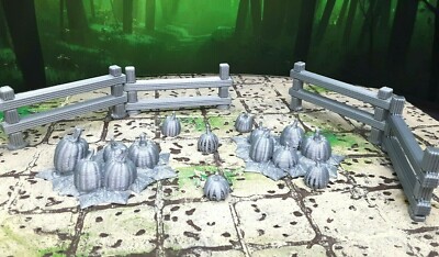 11 Piece Pumpkin Patch & Fence Scatter Terrain Models Dungeons & Dragons 28mm