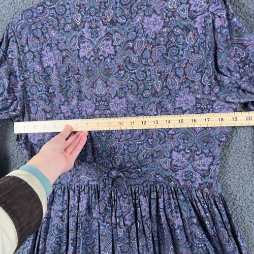 Vintage LAURA ASHLEY Dress Womens UK 16 Purple Floral Midi Long Sleeve 80s - Picture 4 of 10