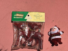 Vtg Flocked Red Reindeer 3.5" Christmas Tree Ornaments in Bag  Santa Claus Lot