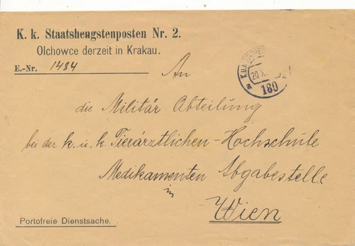 1916 Austria Feldpost Poland STAATS HENGSTEN POSTEN Olchowce Krakau Horse Unit