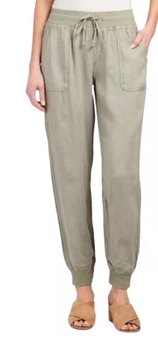 C&C California 100% Linen Green Pants Elastic Waist Drawstring Sz XLarge