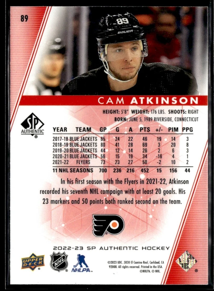 2022-23 SP Authentic Limited Red Cam Atkinson #89 - Image 2 of 2