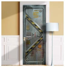 Sci-Fi Bunker Full Door Decal. Laminated Cover, Wrap. Peel n Stick, Single piece