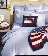 Ralph Lauren Organic 100 Cotton Oxford Reversible Duvet Cover Blue White KING