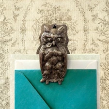 4" Owl Hanging Paper Clip Holder, Antiqued Brass