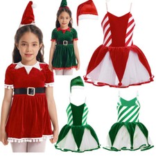 Kids Girls Christmas Cosplay Fancy Dress Costume Short Sleeves Dress Hat Belt
