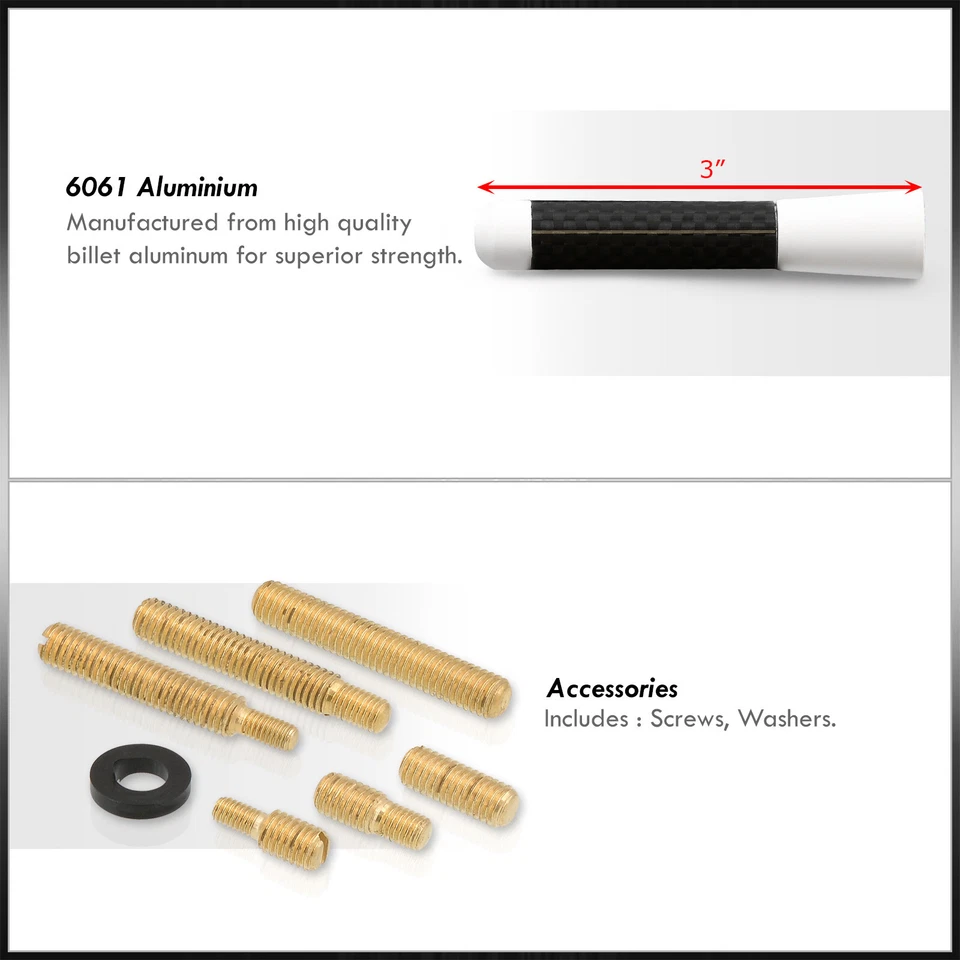 Universal JDM Replacement Carbon Fiber Car Antenna Screws White Stubby 3'' Short Foto 2 de 4