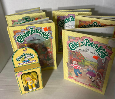 1984 set of 5 CABBAGE PATCH KIDS BOOKS one poseable cabbage patch figure NEW