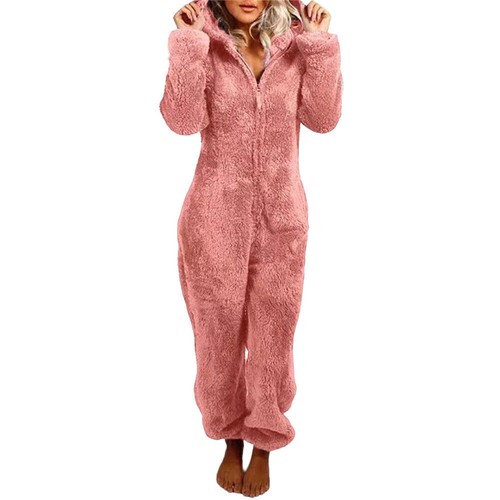 Womens Fluffy Teddy Fleece 1Onesie Ladies Hooded Jumpsuit Dressing Gown Bathrobe - Picture 22 of 24