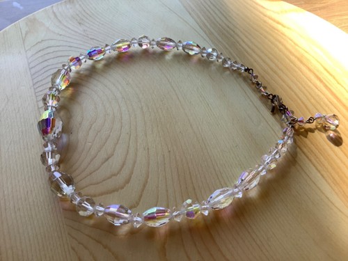 Vintage Aurora Borealis Necklace 16 in Clear Iridescent Faceted Glass Fancy Cut - Picture 2 of 14