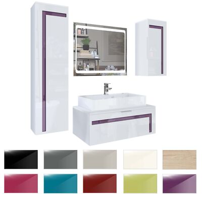Badmöbelset Badezimmer Schrank Waschbecken Unterschrank Spiegel Aloha V2 Weiß