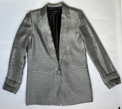 LAVEER Women's Blazer Silver Gray Black Shimmer Blend Size 6 - Picture 3 of 15