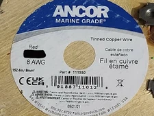 Ancor #8awg Marine Grade Tinned Copper Boat Cable BC-5W2 UL-1426 Red /25ft
