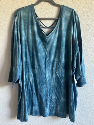 NWT Plus Sz 4X 30/32W CATHERINES 3/4 Sleeve Tie-Dye Light Weight Sweatshirt