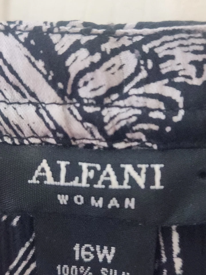 Blusa Top Mujer Alfani 16W Negra Plata Lslv 100% SEDA Cuello Redondo Estampado Paisley Foto 2 de 4