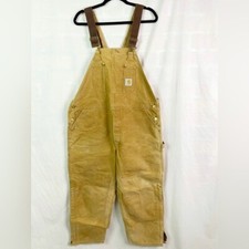 Carhartt Vintage Brown Duck Bib Carpenter Overalls Double Knee 44x30 USA