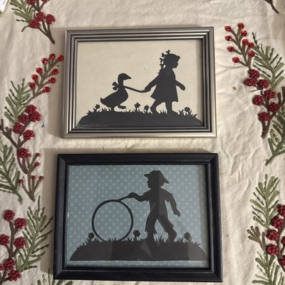 Set of two Scherenschnitte Pictures, Vintage Silhouette , Handmade Decors
