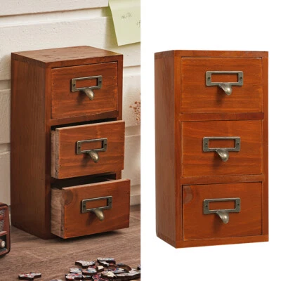 LIFELOOK 3 Drawer Wooden Small Cupboard Desktop Vintage Storage Cabinet Display Shelf