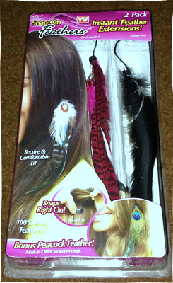 2pk Fuchsia Pink & Smoky Ash SNAP-ON FEATHERS Instant Extensions Seen on TV New!
