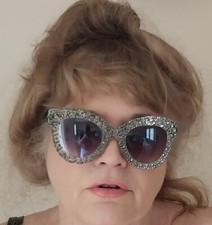 Rhinestone Cat Eye Iced Out Champagne SUNGLASSES Bling Crystals