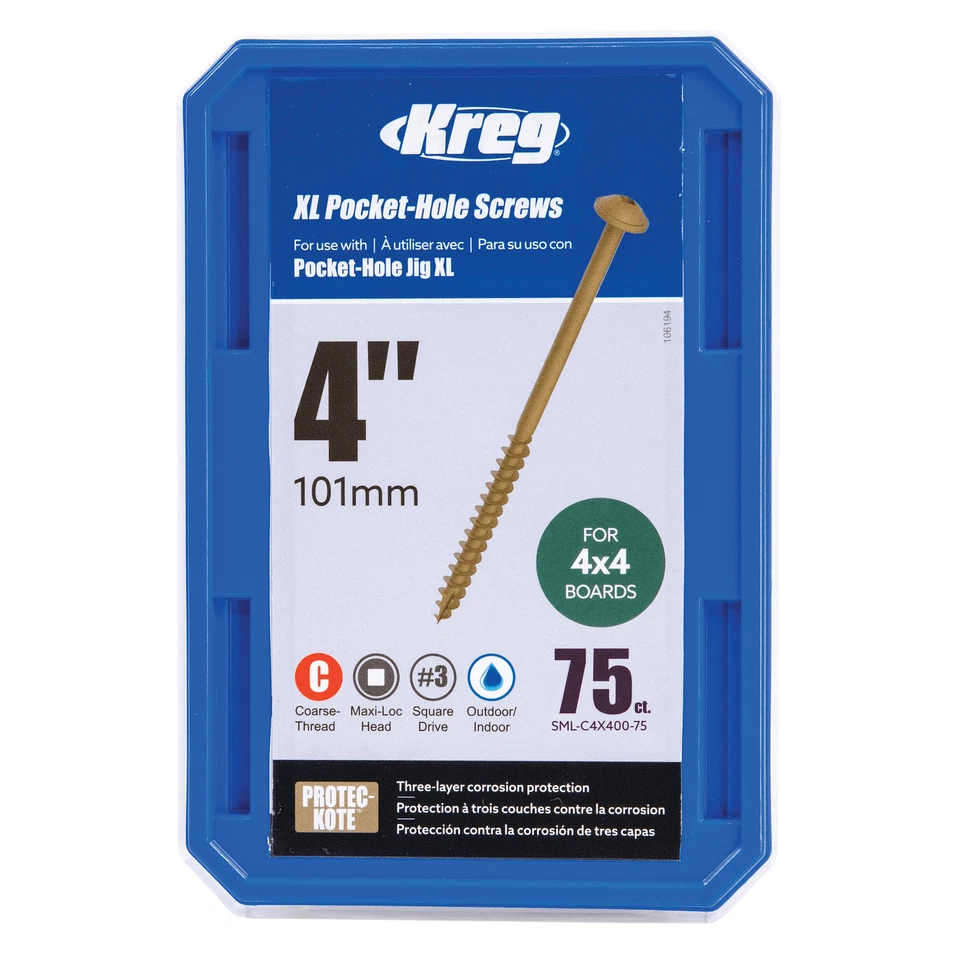 Kreg 102mm (4″) XL Pocket-Hole Screws – 75 ct SML-C4X400-75