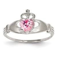 14k White Gold 5mm Cz October Synthetic Birth Month Claddagh Heart Ring on sale 14k White Gold 5mm Cz October Synthetic Birth Month Claddagh Heart Ring on sale