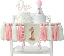 Decoraciones de Primer Cumpleaños para Niña 1er Estandarte Rosa NUEVO