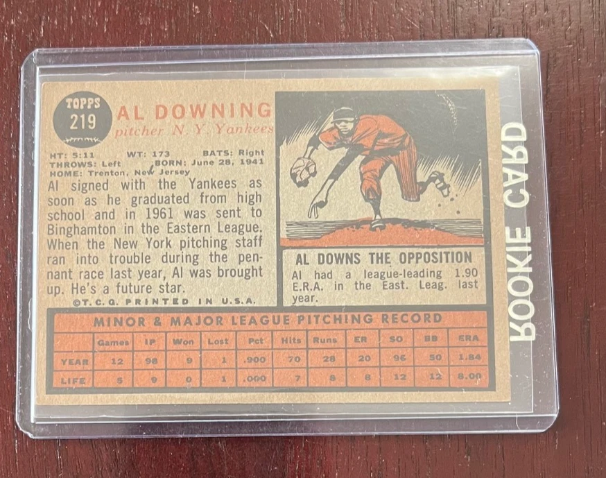 1962 Topps Set-Break #219 Al Downing - Image 2 of 2