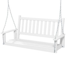 Image of 2-Person Wooden Garden Swing Bench Porch Hanging Swing Chair w/Back White