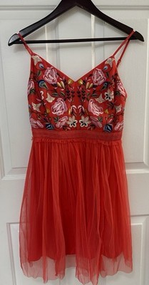 Women s Red French Connection Embroidered Genoa Floral-Embroidered Dress