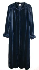 Kimberly Gale Blue Stretch Velour Robe Housecoat Zip Front Long Luxe Glam Cozy