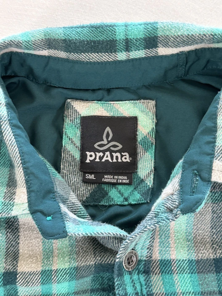 Prana Men's Flannel Size Small Blue Plaid Long Sleeves, Medium Weight, Outdoor - Image 3 of 4