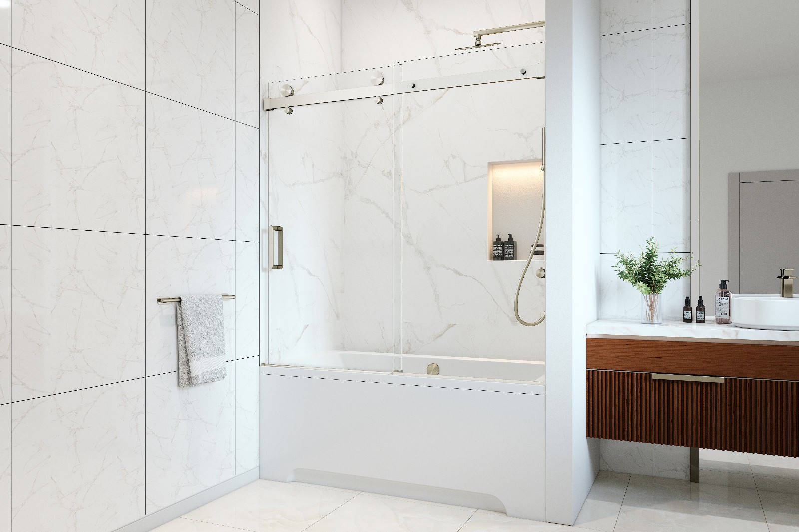 EUROTECH VITRA-100 Frameless Bathtub Shower Door 56-59.25" W x 66" H PICKUP ONLY