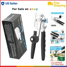 Commercial Can Opener Stainless Steel Heavy Duty Hand Crank Ergonomic Black