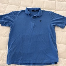 Men's Blue Solid Cotton Knit Polo Shirt Short Sleeve