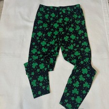 ST. PATRICKS DAY GREEN SHAMROCK CLOVER LEGGINGS Juniors XL