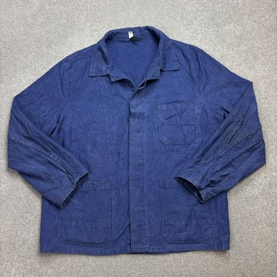 Französische Jacke Erwachsene Large blau Vintage Hausarbeit Utility Arbeitskl...