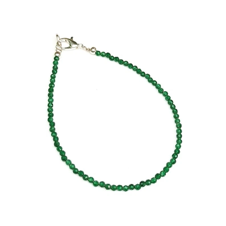 2MM Green Onyx Faceted Round Gemstone Beaded Handmade Minimalist Bracelets 6-8" - Image 4 of 4