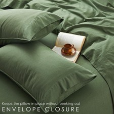 4 Pcs Organic Linen Sheets Queen 100 French Linen from Normandy Forest Green