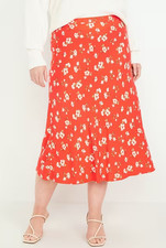 Old Navy Crepe A-Line Midi Skirt Peach/Orange Floral Print Pull-On Women's Large