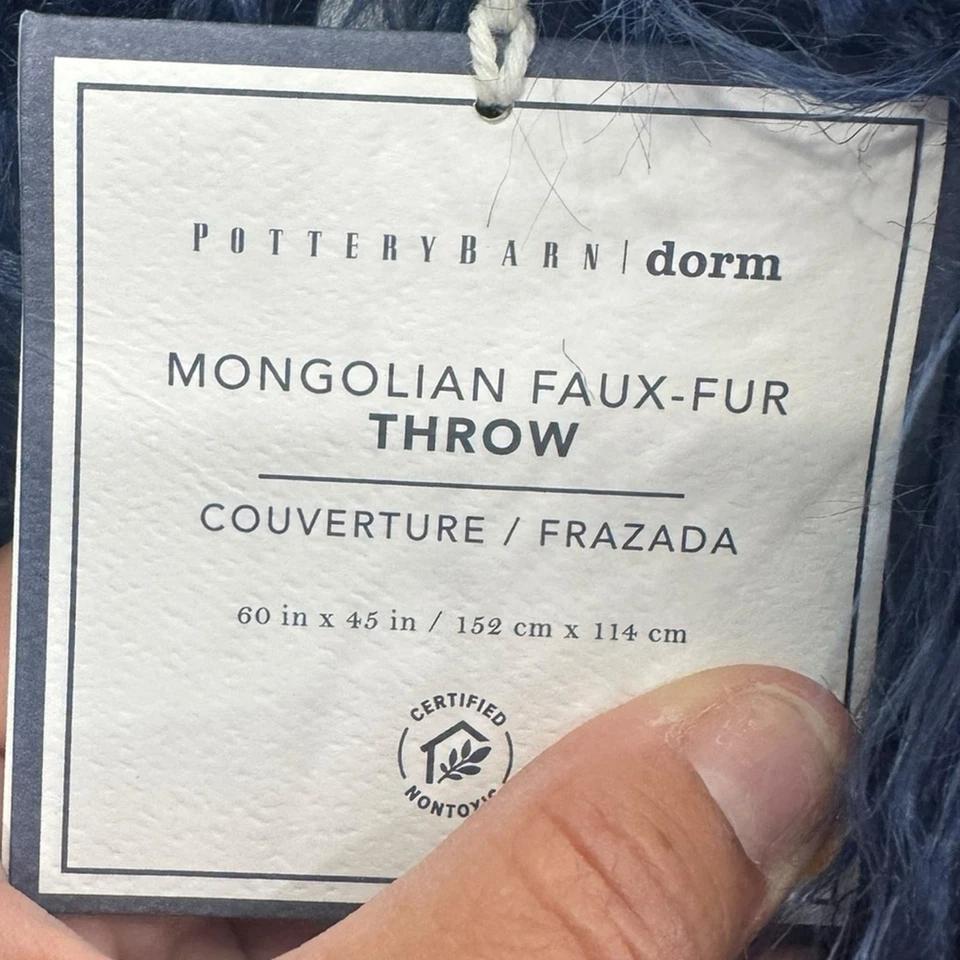 Pottery Barn глубокий синий монгольский искусственного меха бросить одеяло новый - Изображение 4 из 4