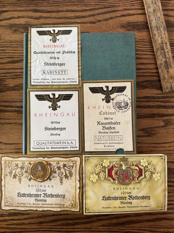 5 Great Looking Old German Wine Bottle Labels With Eagles Crest Rheigau Germany 