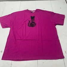 Delta Apparel Pink Cat Graphic Short Sleeve Basic T Shirt Women's Size 3XL NEW
