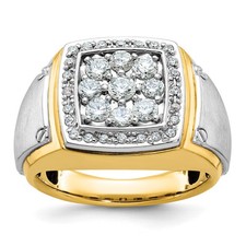 14k Two-tone Gold Satin 1 Ct Diamond Square Cluster Ring Size 10 for Men's