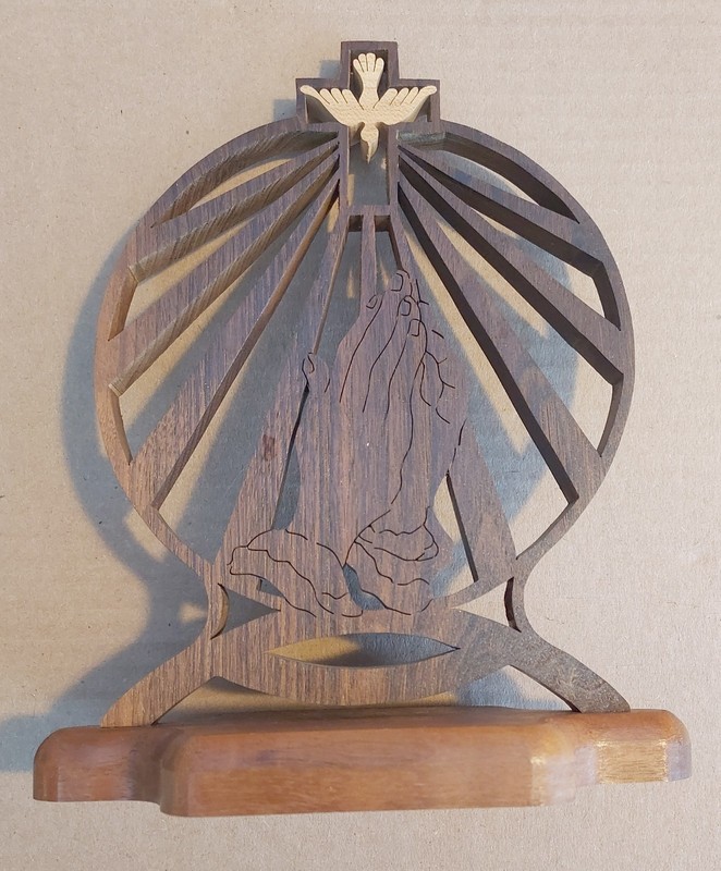Religious Praying Hands with Dove Carving - Hand Carved by David Gould