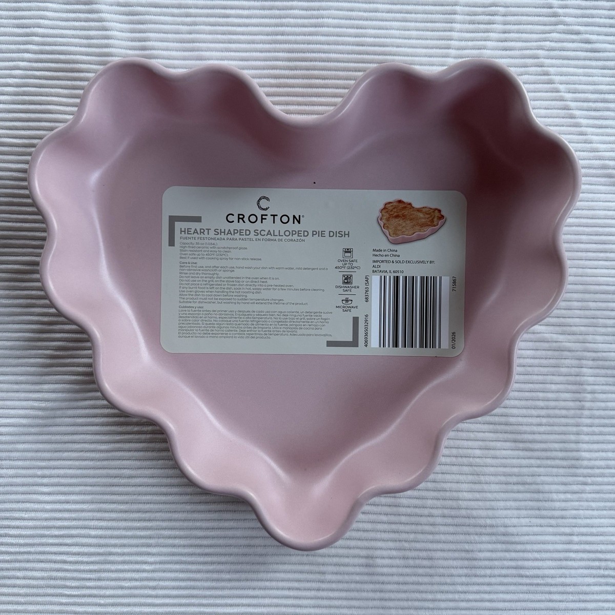 2026 Aldi Crofton Heart Shaped Scalloped Pie Dish Valentines Day